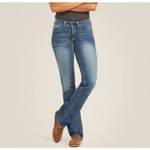 Ariat REAL Womens Size 28L Mid-Rise Icon Straight Leg Jean in Rainstorm 10017217 - Picture 1 of 13